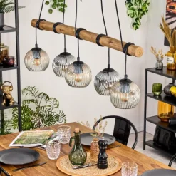 Ripoll Suspension, Boule lumineuse, Suspension Écru, Noir, 5 lumières