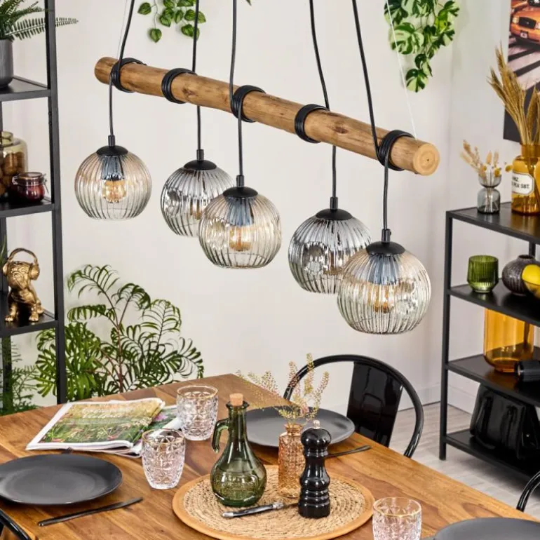 Ripoll Suspension, Boule lumineuse, Suspension Écru, Noir, 5 lumières