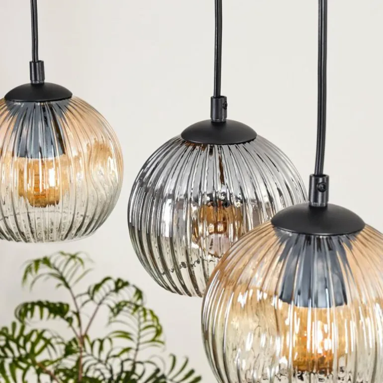 Ripoll Suspension, Boule lumineuse, Suspension Écru, Noir, 3 lumières