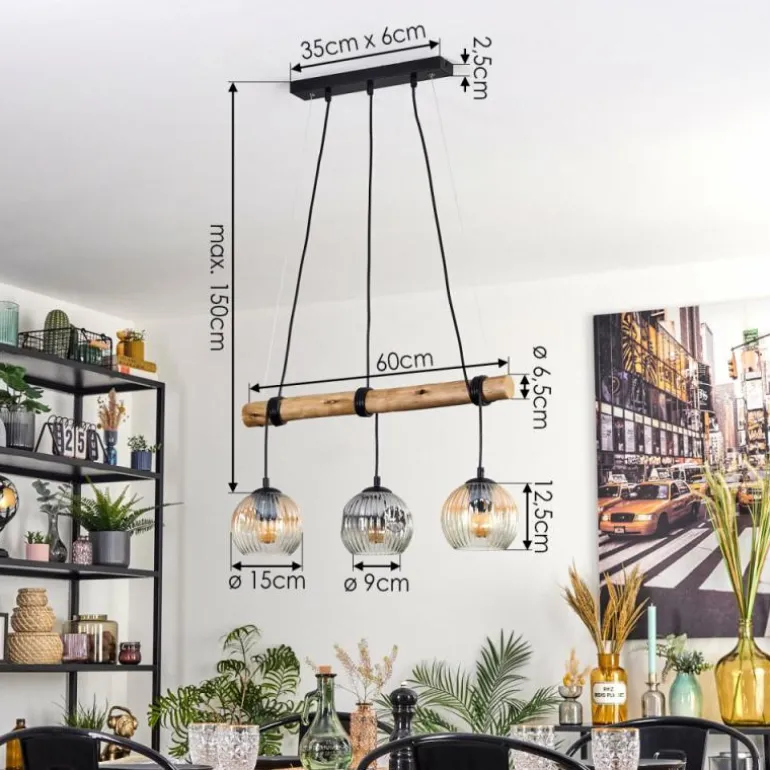 Ripoll Suspension, Boule lumineuse, Suspension Écru, Noir, 3 lumières