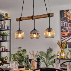 Ripoll Suspension, Boule lumineuse, Suspension Écru, Noir, 3 lumières