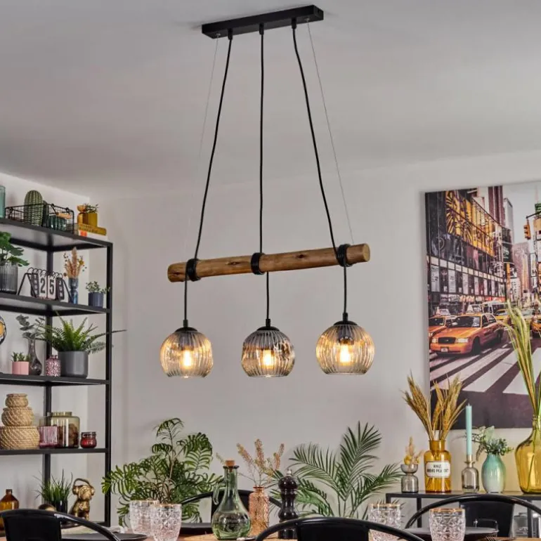 Ripoll Suspension, Boule lumineuse, Suspension Écru, Noir, 3 lumières