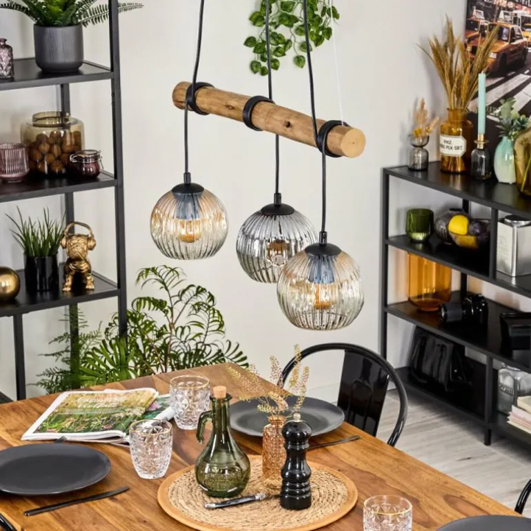 Ripoll Suspension, Boule lumineuse, Suspension Écru, Noir, 3 lumières