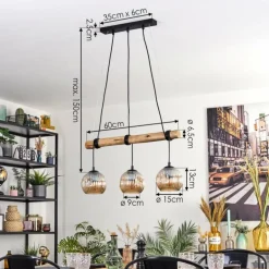 Ripoll Suspension, Boule lumineuse, Suspension Écru, Noir, 3 lumières