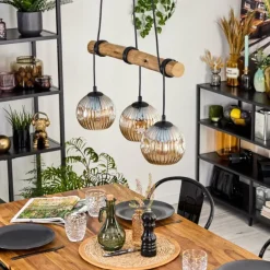 Ripoll Suspension, Boule lumineuse, Suspension Écru, Noir, 3 lumières