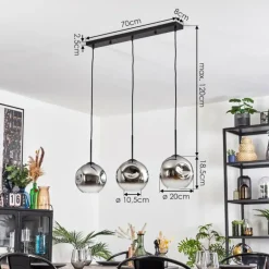 Ripoll Suspension, Boule lumineuse, Suspension Chrome, Clair, Fumé, 3 lumières