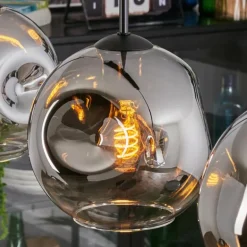 Ripoll Suspension, Boule lumineuse, Suspension Chrome, Clair, Fumé, 3 lumières