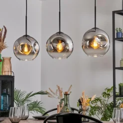 Ripoll Suspension, Boule lumineuse, Suspension Chrome, Clair, Fumé, 3 lumières