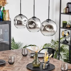 Ripoll Suspension, Boule lumineuse, Suspension Chrome, Clair, Fumé, 3 lumières