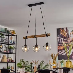 Ripoll Suspension, Boule lumineuse, Suspension Écru, Noir, 3 lumières