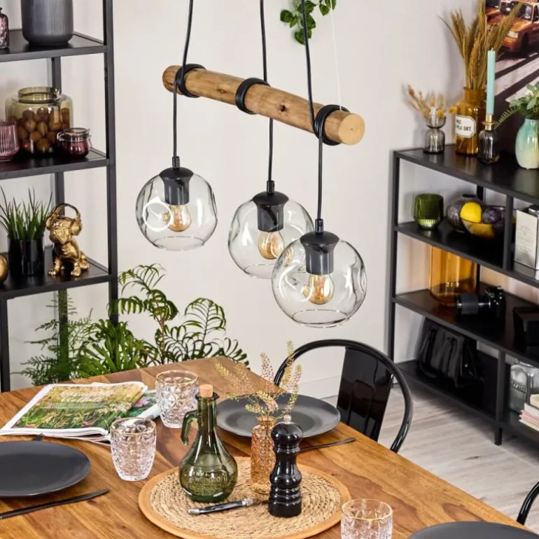 Ripoll Suspension, Boule lumineuse, Suspension Écru, Noir, 3 lumières