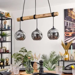 Ripoll Suspension, Boule lumineuse, Suspension Écru, Noir, 3 lumières