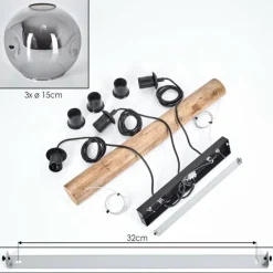 Ripoll Suspension, Boule lumineuse, Suspension Écru, Noir, 3 lumières