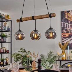 Ripoll Suspension, Boule lumineuse, Suspension Écru, Noir, 3 lumières