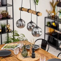 Ripoll Suspension, Boule lumineuse, Suspension Écru, Noir, 3 lumières