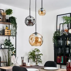 Ripoll Suspension, Boule lumineuse, Suspension Ambre, Fumé, 3 lumières