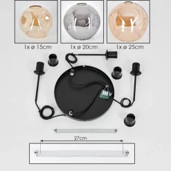 Ripoll Suspension, Boule lumineuse, Suspension Ambre, Fumé, 3 lumières