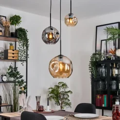 Ripoll Suspension, Boule lumineuse, Suspension Ambre, Fumé, 3 lumières