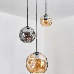 Ripoll Suspension, Boule lumineuse, Suspension Ambre, Fumé, 3 lumières