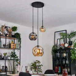 Ripoll Suspension, Boule lumineuse, Suspension Ambre, Fumé, 3 lumières