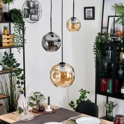 Ripoll Suspension, Boule lumineuse, Suspension Ambre, Fumé, 3 lumières