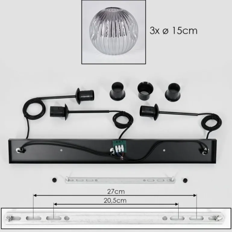 Ripoll Suspension, Boule lumineuse, Suspension Fumé, 3 lumières