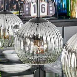 Ripoll Suspension, Boule lumineuse, Suspension Chrome, Clair, Fumé, 3 lumières