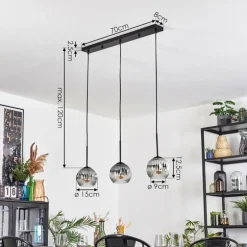 Ripoll Suspension, Boule lumineuse, Suspension Chrome, Clair, Fumé, 3 lumières