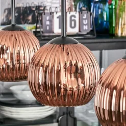Ripoll Suspension, Boule lumineuse, Suspension Cuivré, 3 lumières
