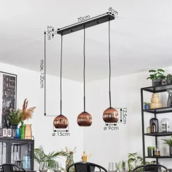 Ripoll Suspension, Boule lumineuse, Suspension Cuivré, 3 lumières