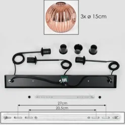 Ripoll Suspension, Boule lumineuse, Suspension Cuivré, 3 lumières