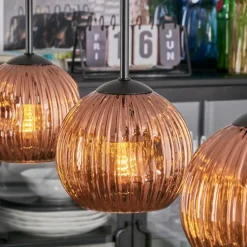 Ripoll Suspension, Boule lumineuse, Suspension Cuivré, 3 lumières