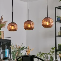 Ripoll Suspension, Boule lumineuse, Suspension Cuivré, 3 lumières