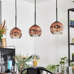 Ripoll Suspension, Boule lumineuse, Suspension Clair, Cuivré, 3 lumières