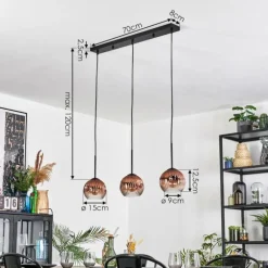 Ripoll Suspension, Boule lumineuse, Suspension Clair, Cuivré, 3 lumières