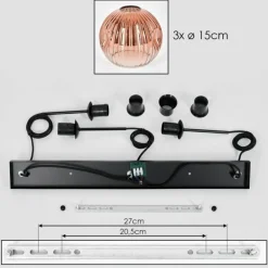 Ripoll Suspension, Boule lumineuse, Suspension Clair, Cuivré, 3 lumières