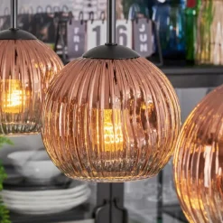 Ripoll Suspension, Boule lumineuse, Suspension Clair, Cuivré, 3 lumières