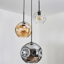 Ripoll Suspension, Boule lumineuse, Suspension, Suspension grappe Ambre, Clair, Fumé, 3 lumières