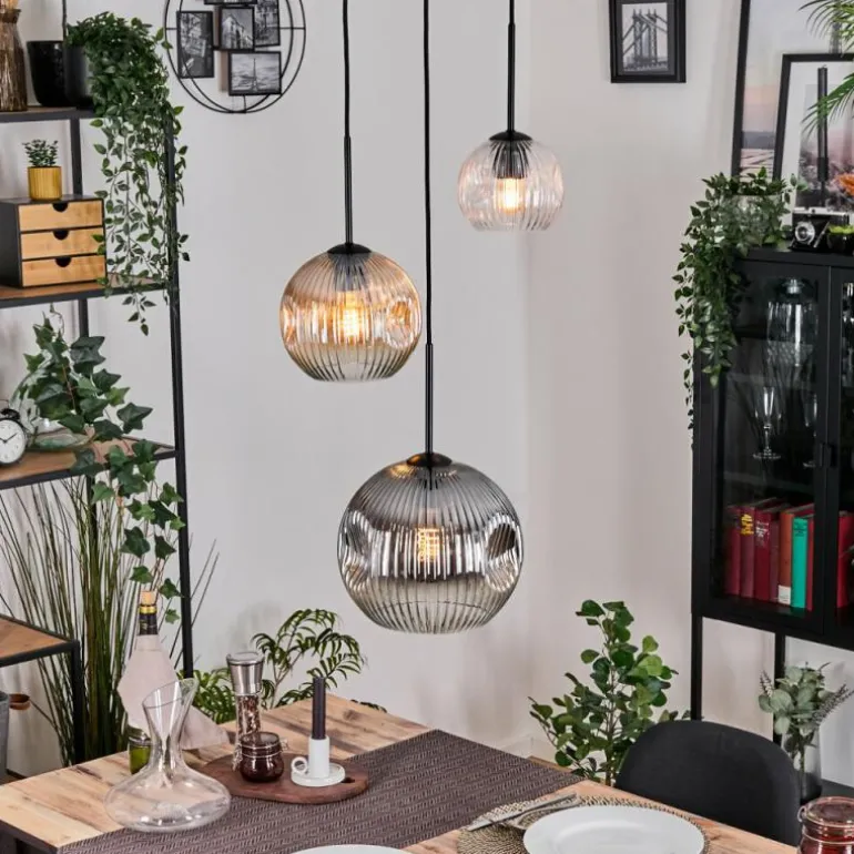 Ripoll Suspension, Boule lumineuse, Suspension, Suspension grappe Ambre, Clair, Fumé, 3 lumières