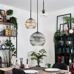 Ripoll Suspension, Boule lumineuse, Suspension, Suspension grappe Ambre, Clair, Fumé, 3 lumières