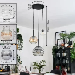 Ripoll Suspension, Boule lumineuse, Suspension, Suspension grappe Ambre, Clair, Fumé, 3 lumières