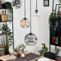 Ripoll Suspension, Boule lumineuse, Suspension, Suspension grappe Ambre, Clair, Fumé, 3 lumières