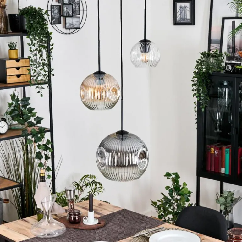 Ripoll Suspension, Boule lumineuse, Suspension, Suspension grappe Ambre, Clair, Fumé, 3 lumières