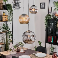 Ripoll Suspension, Boule lumineuse, Suspension, Suspension grappe Ambre, Chrome, Fumé, 3 lumières