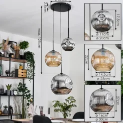 Ripoll Suspension, Boule lumineuse, Suspension, Suspension grappe Ambre, Chrome, Fumé, 3 lumières