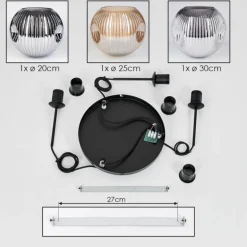 Ripoll Suspension, Boule lumineuse, Suspension, Suspension grappe Ambre, Chrome, Fumé, 3 lumières