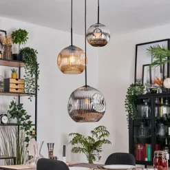 Ripoll Suspension, Boule lumineuse, Suspension, Suspension grappe Ambre, Chrome, Fumé, 3 lumières