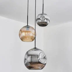 Ripoll Suspension, Boule lumineuse, Suspension, Suspension grappe Ambre, Chrome, Fumé, 3 lumières