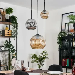 Ripoll Suspension, Boule lumineuse, Suspension, Suspension grappe Ambre, Chrome, Fumé, 3 lumières