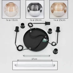 Ripoll Suspension, Boule lumineuse, Suspension, Suspension grappe Ambre, Chrome, Fumé, 3 lumières